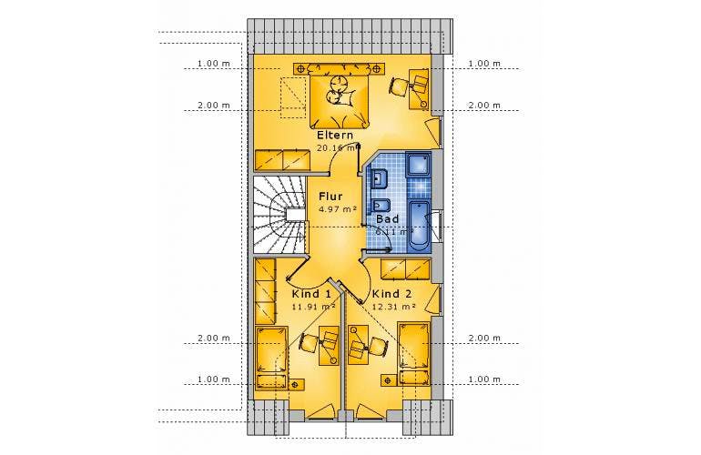 Massivhaus Doppelhaushälfte Mittelfischbach100-005 von Econ Das Haus, Grundriss 2