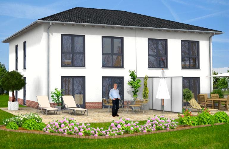 Massivhaus Doppelhaushälfte Steinebach 100-028 von Econ Das Haus, Außenansicht 1