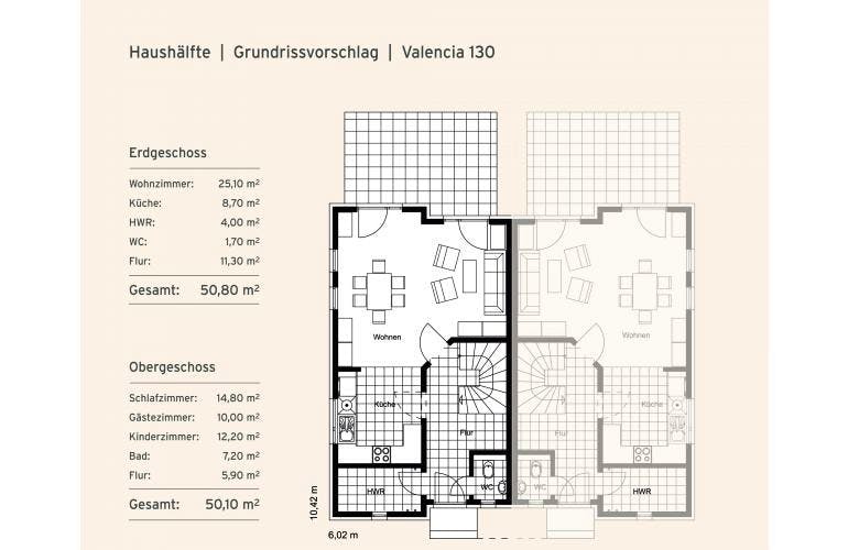 Massivhaus Doppelhaushälfte Valencia von Rostow Massivhaus, Grundriss 1