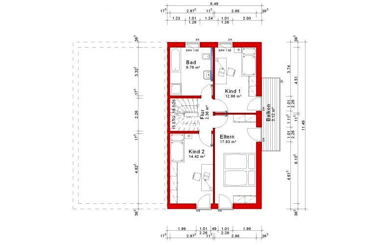Massivhaus Doppelhaushälfte Version 3 von Grundsteinhaus Schlüsselfertig ab 233400€,  Grundriss 2