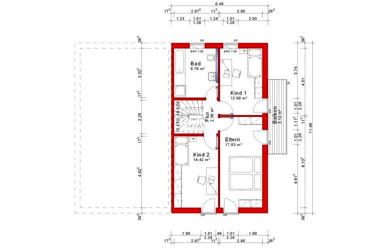 Massivhaus Doppelhaushälfte Version 3 von Grundsteinhaus Schlüsselfertig ab 233400€, Grundriss 2