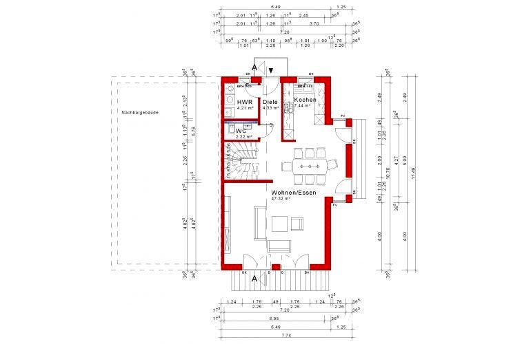Massivhaus Doppelhaushälfte Version 3 von Grundsteinhaus Schlüsselfertig ab 233400€,  Grundriss 1