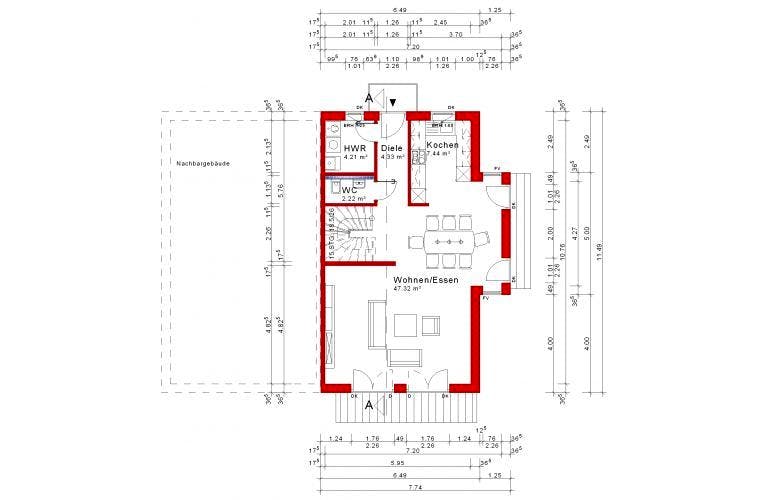 Massivhaus Doppelhaushälfte Version 3 von Grundsteinhaus Schlüsselfertig ab 233400€, Grundriss 1