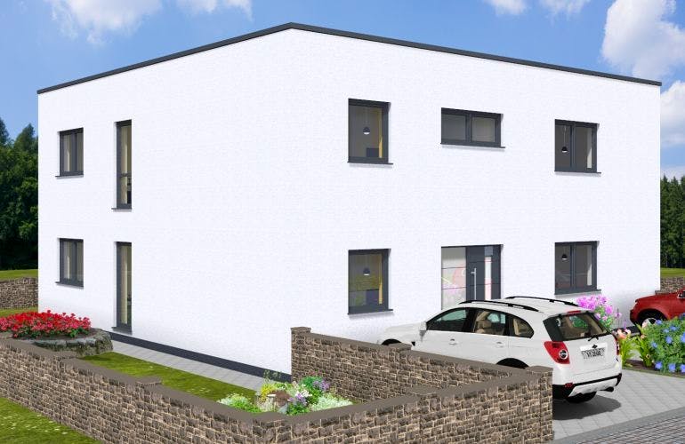 Massivhaus DUO 220 Flachdach von Wäller-Haus Schlüsselfertig ab 399900€, Außenansicht 2