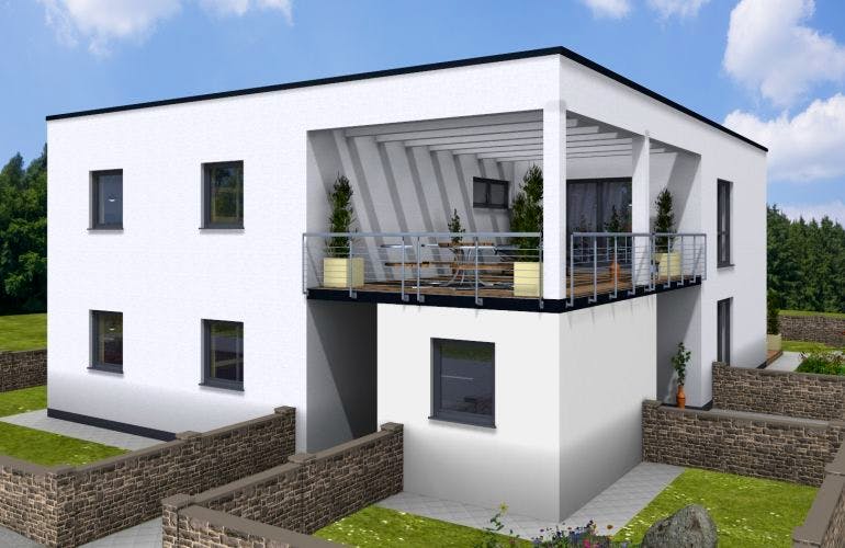 Massivhaus DUO 250 Flachdach von Wäller-Haus Schlüsselfertig ab 439900€, Außenansicht 1