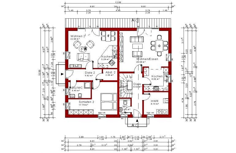 Massivhaus EFH mit ELW Version 123 von Grundsteinhaus Schlüsselfertig ab 197950€, Grundriss 1