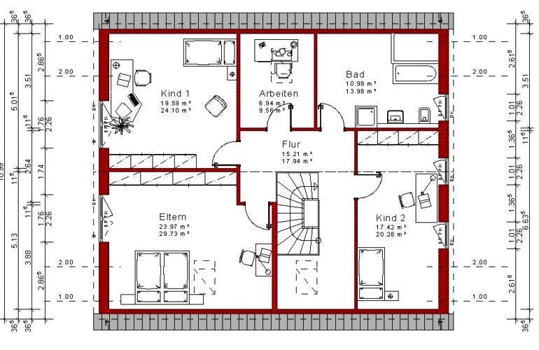 Massivhaus EFH mit ELW Version 123 von Grundsteinhaus Schlüsselfertig ab 197950€, Grundriss 2
