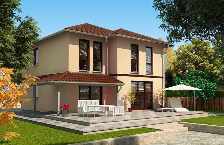 Massivhaus Eiche 128 von Baufuchs-Massivhaus Schlüsselfertig ab 229300€, Stadtvilla Außenansicht 1