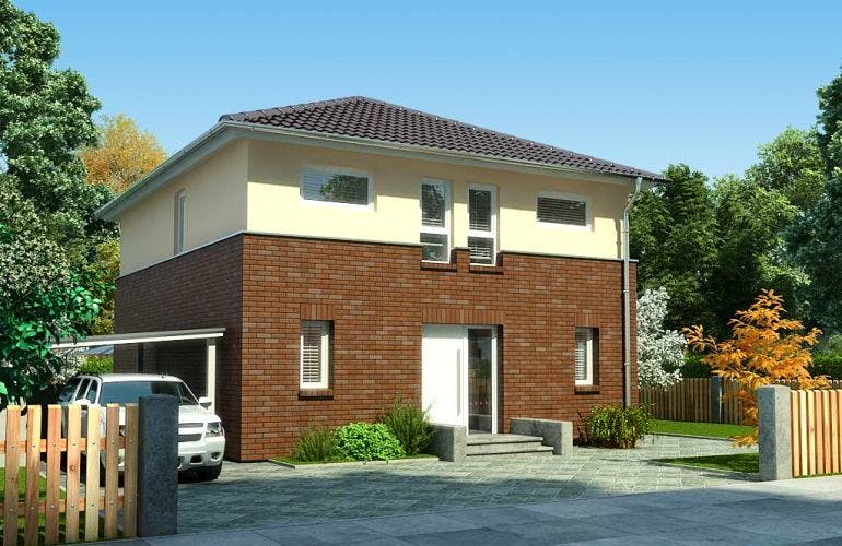 Massivhaus Eiche 128 von Baufuchs-Massivhaus Schlüsselfertig ab 229300€, Stadtvilla Außenansicht 2