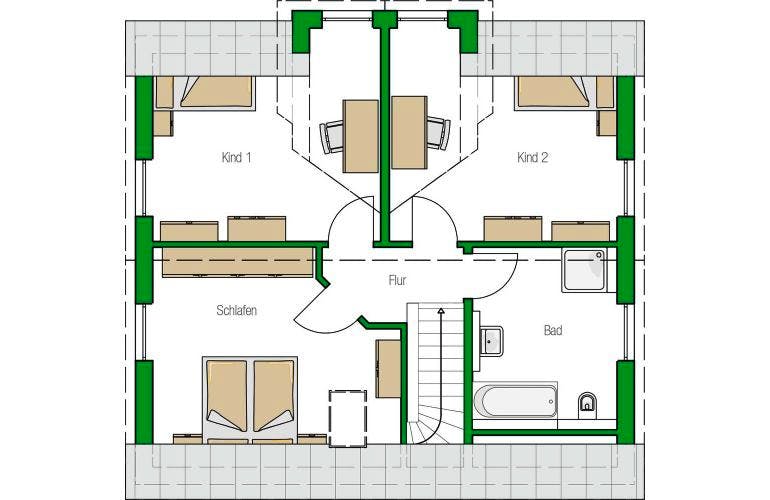 Massivhaus Einfamilienhaus Bari von HELMA MASSIVHAUS Schlüsselfertig ab 335550€, Grundriss 1