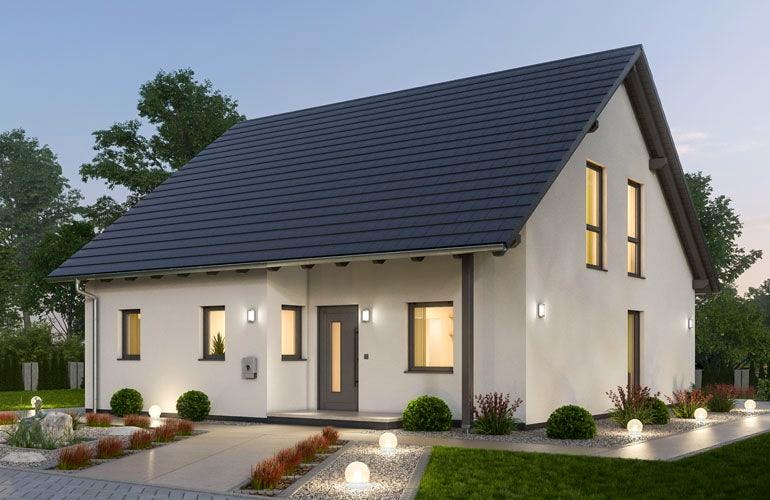 Massivhaus Einfamilienhaus EFH 142 von Ytong Bausatzhaus Ausbauhaus ab 139400€, Satteldach-Klassiker Außenansicht 1