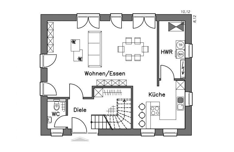 Massivhaus Einfamilienhaus EH125 Variante T von Baudirekt,  Grundriss 2