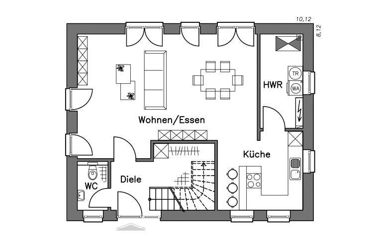 Massivhaus Einfamilienhaus EH125 Variante T von Baudirekt, Grundriss 2