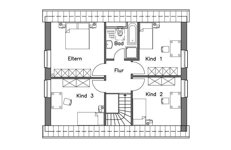 Massivhaus Einfamilienhaus EH140 Basis von Baudirekt, Grundriss 1