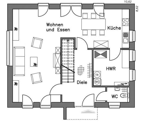Massivhaus Einfamilienhaus EH140 Variante T von Baudirekt,  Grundriss 1