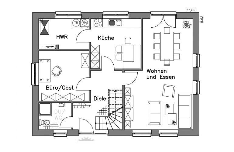 Massivhaus Einfamilienhaus EH155 Basis von Baudirekt, Grundriss 1