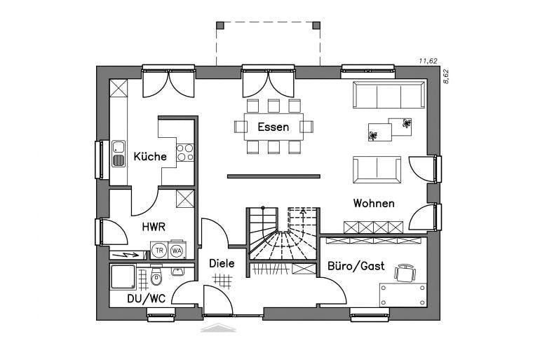 Massivhaus Einfamilienhaus EH155 Variante K von Baudirekt, Grundriss 1