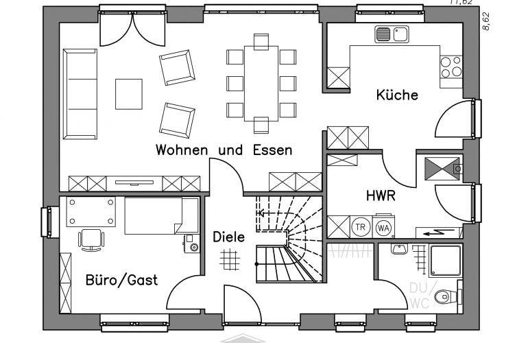 Massivhaus Einfamilienhaus EH155 Variante M von Baudirekt, Grundriss 1