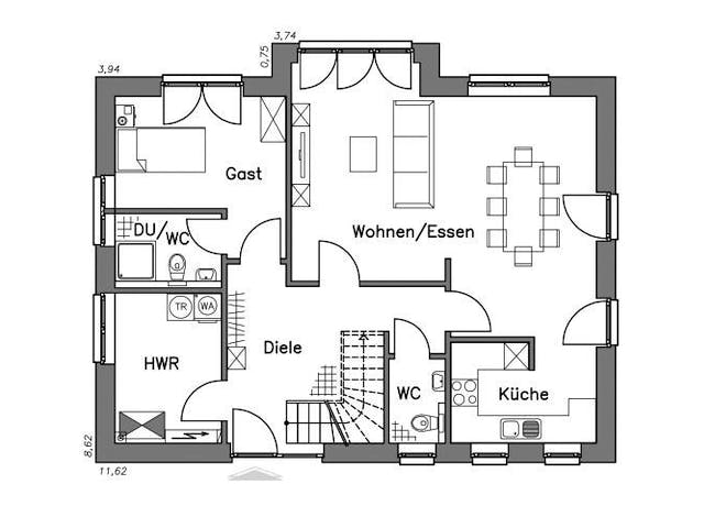 Massivhaus Einfamilienhaus EH155 Variante T von Baudirekt,  Grundriss 1