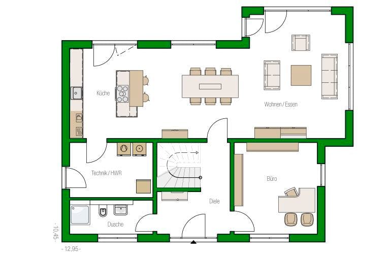 Massivhaus Einfamilienhaus Treviso von HELMA MASSIVHAUS Schlüsselfertig ab 412900€, Grundriss 1