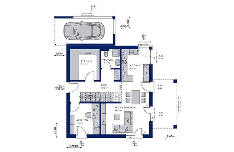Fertighaus EVOLUTION 136 V5 von Bien-Zenker Schlüsselfertig ab 339405€, Grundriss 1