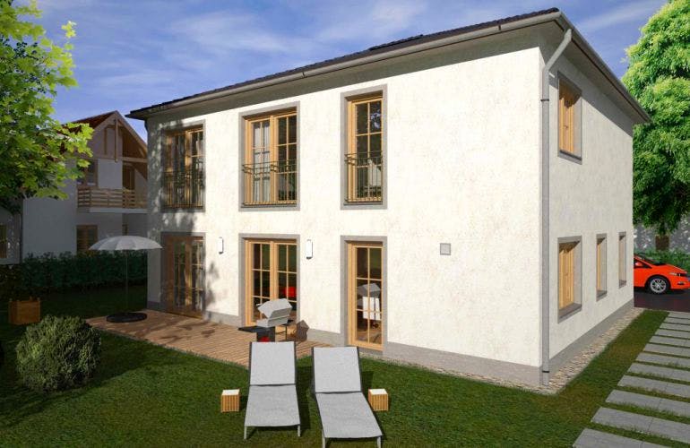 Massivhaus Familie Neumann von ISAR-Haus, Stadtvilla Außenansicht 1