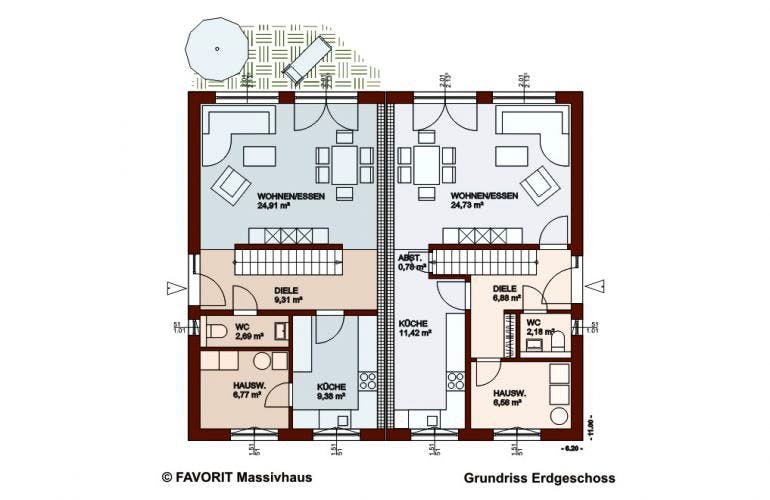 Massivhaus Finesse 104 von FAVORIT Massivhaus Schlüsselfertig ab 216520€,  Grundriss 2
