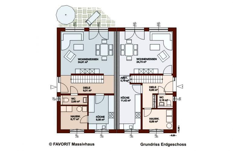 Massivhaus Finesse 104 von FAVORIT Massivhaus Schlüsselfertig ab 216520€, Grundriss 2