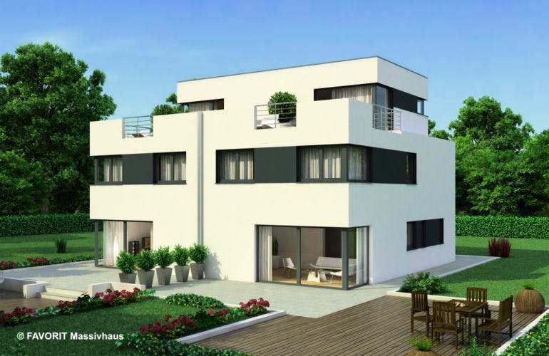 Massivhaus Finesse 166 von FAVORIT Massivhaus Schlüsselfertig ab 271320€, Außenansicht 1
