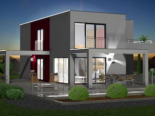 Massivhaus Flachdach Version 1 von Grundsteinhaus, Stadtvilla Außenansicht 1