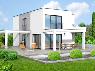 Massivhaus Flachdach Version 1 von Grundsteinhaus, Stadtvilla Außenansicht 2