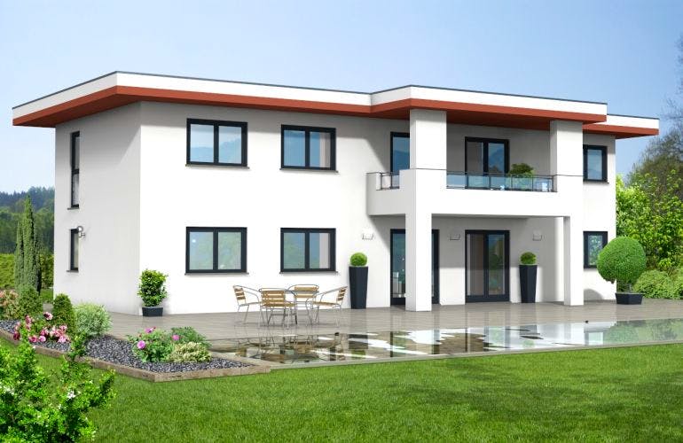 Massivhaus Flachdach Version 21 von Grundsteinhaus Schlüsselfertig ab 234500€, Stadtvilla Außenansicht 1