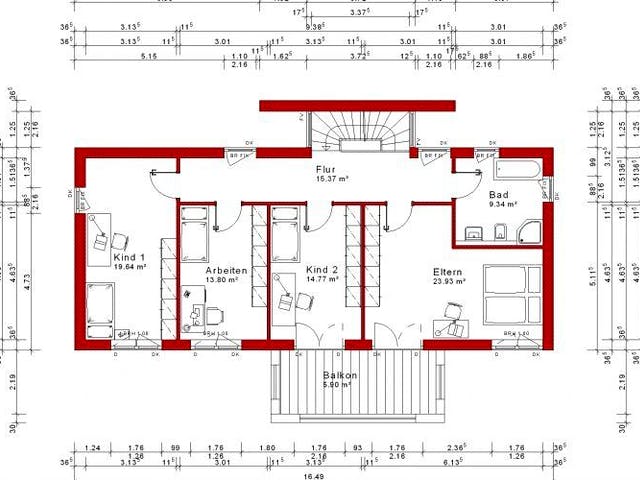 Massivhaus Flachdach Version 21 von Grundsteinhaus Schlüsselfertig ab 234500€, Stadtvilla Grundriss 1