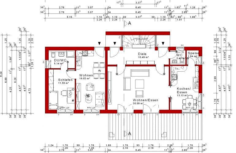 Massivhaus Flachdach Version 21 von Grundsteinhaus Schlüsselfertig ab 234500€, Stadtvilla Grundriss 1