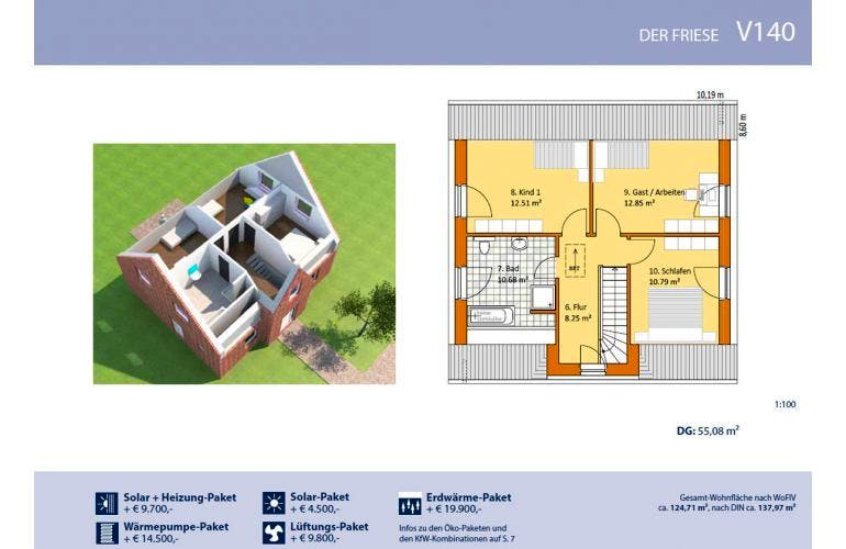 Massivhaus Friesenhaus V140 von Virtus Projektbau Schlüsselfertig ab 152500€,  Grundriss 1