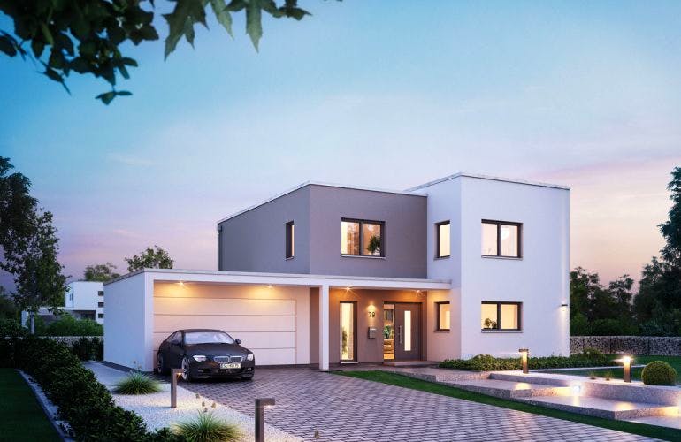 Massivhaus FUTURA BAUHAUS von KHC Bauträger Schlüsselfertig ab 472900€, Cubushaus Außenansicht 1