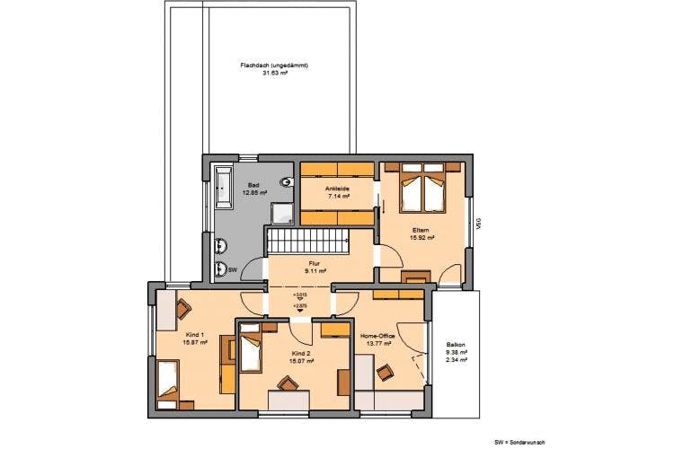 Massivhaus FUTURA BAUHAUS von KHC Bauträger Schlüsselfertig ab 472900€, Cubushaus Grundriss 1