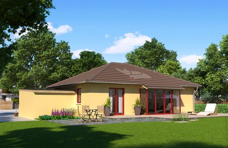 Massivhaus Haus Buche 91 von Baufuchs-Massivhaus Schlüsselfertig ab 171800€, Bungalow Außenansicht 2