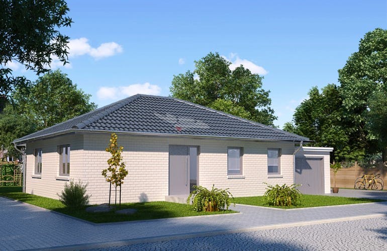 Massivhaus Haus Buche 91 von Baufuchs-Massivhaus Schlüsselfertig ab 171800€, Bungalow Außenansicht 1