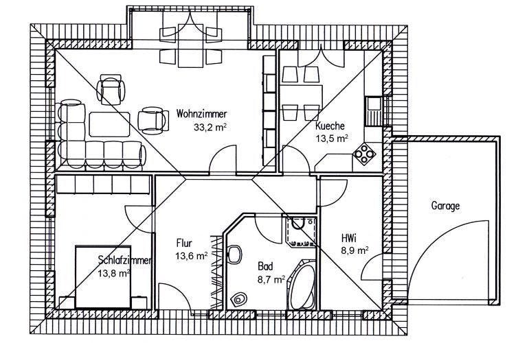 Massivhaus Haus Buche 91 von Baufuchs-Massivhaus Schlüsselfertig ab 171800€, Bungalow Grundriss 1