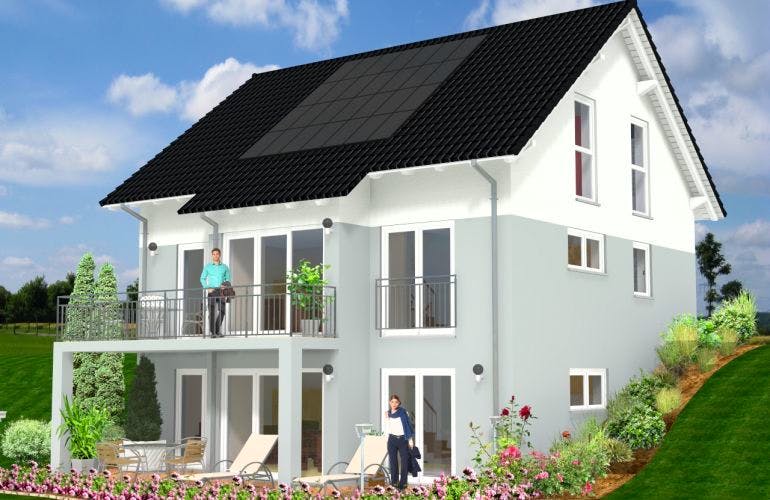 Massivhaus Haus mit Satteldach Variante 23 von Grundsteinhaus Schlüsselfertig ab 197950€, Außenansicht 2