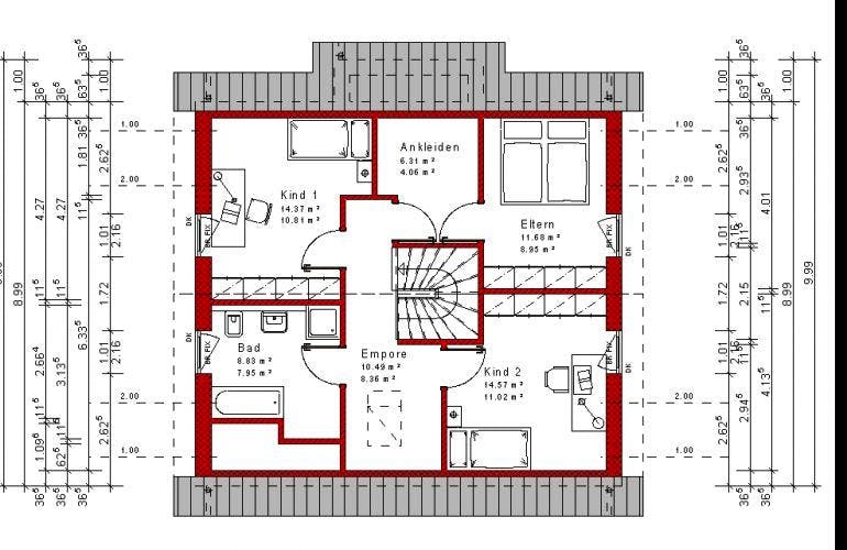 Massivhaus Haus mit Satteldach Variante 23 von Grundsteinhaus Schlüsselfertig ab 197950€, Grundriss 1