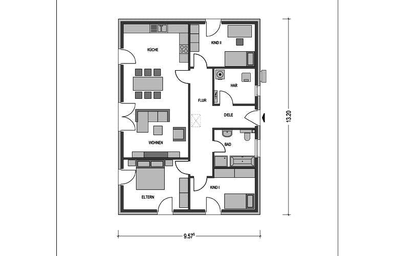 Massivhaus Ideal 1000.2 von KONZEPTHAUS, Bungalow Grundriss 1