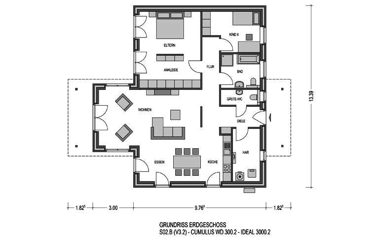 Massivhaus Ideal 3000.2 von KONZEPTHAUS, Bungalow Grundriss 1