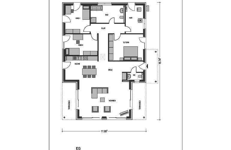 Massivhaus Ideal 5000.2 von KONZEPTHAUS, Bungalow Grundriss 1