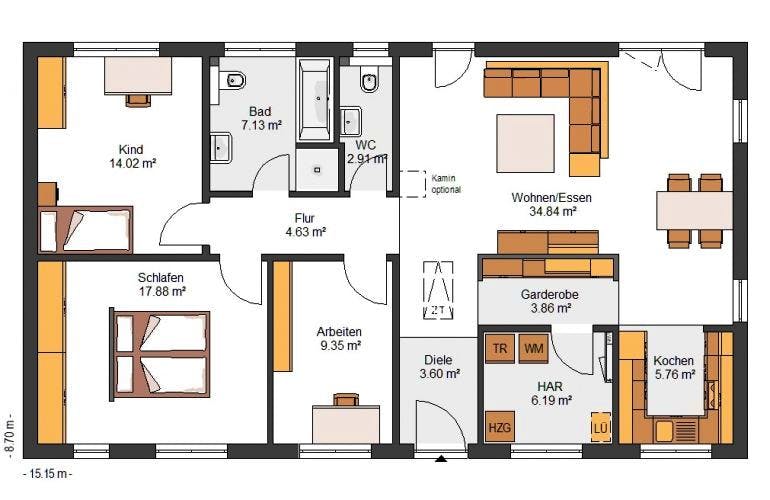 Massivhaus IL-3-112 von Elbe-Haus® Ost, Bungalow Grundriss 1