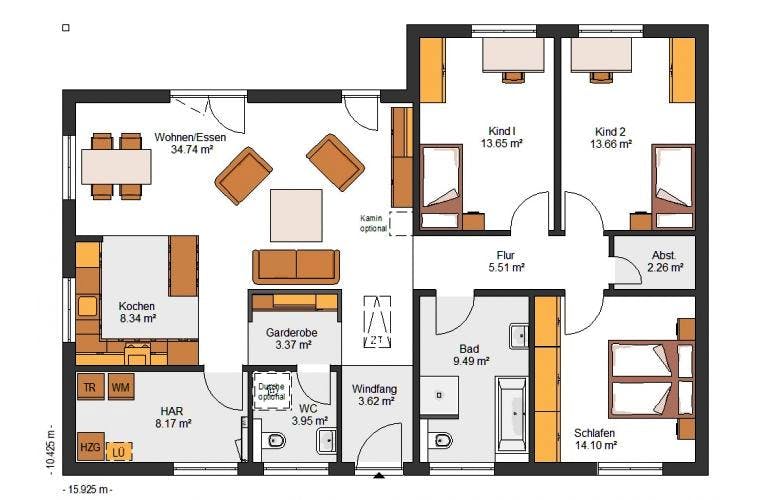 Massivhaus IL-3-122 von Elbe-Haus® Ost, Bungalow Grundriss 1