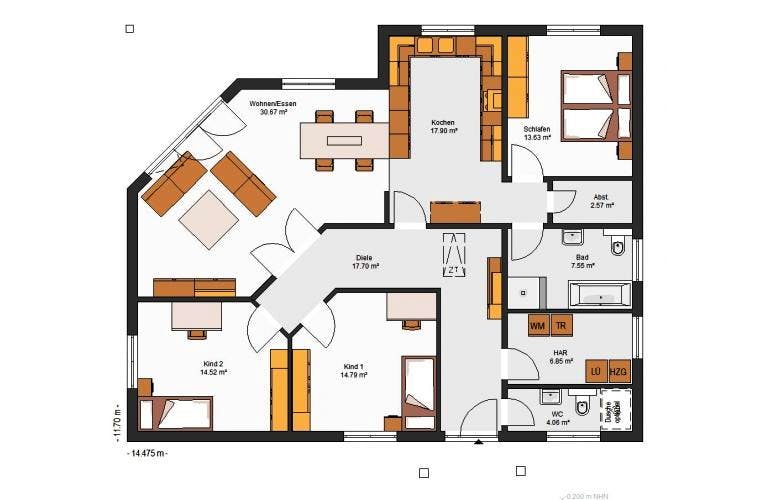 Massivhaus IL-3-132 von Elbe-Haus® Ost, Bungalow Grundriss 1