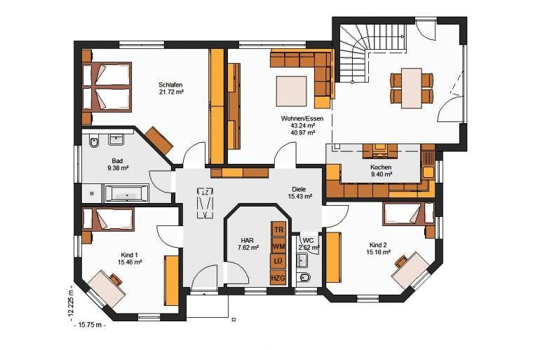 Massivhaus IL-3-164 von Elbe-Haus® Ost, Bungalow Grundriss 1