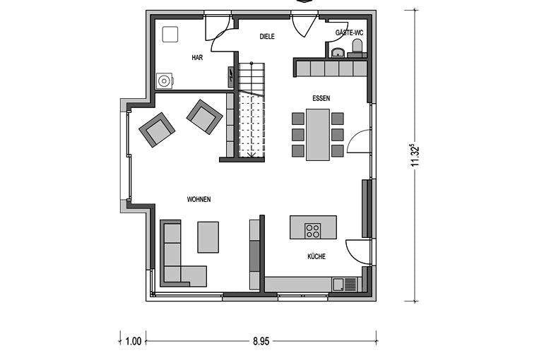Massivhaus Klassik 2000.2 von KONZEPTHAUS, Grundriss 1